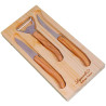 Olive wood cutting board with peeler, tomato knife and paring knife