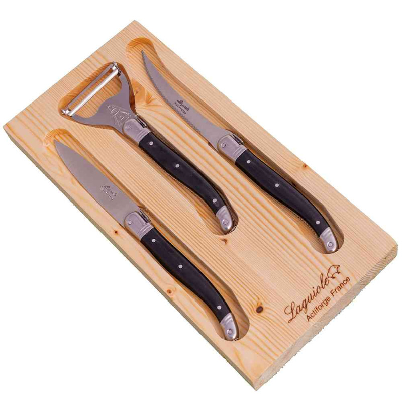 Cutting board with peeler, tomato knife and pantry in black ABS