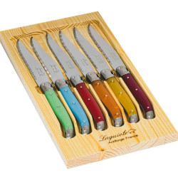 Cutting board with 6 knives in assorted colors