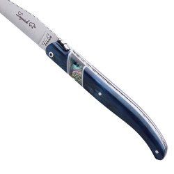 Couteau Laguiole bleu avec insert en coquillage