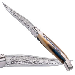 Laguiole knife in beaded camel bone with damascus blade