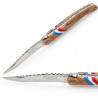 Laguiole olive wood handle with French flag, 12 cm + brown leather case