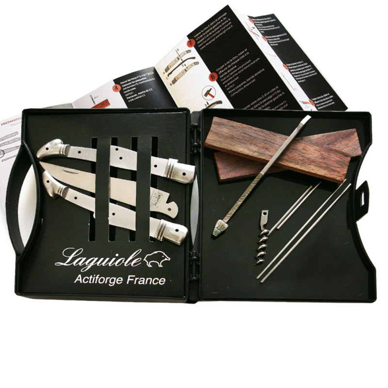 Folding Laguiole knife kit with corkscrew and 2 stainless steel bolsters