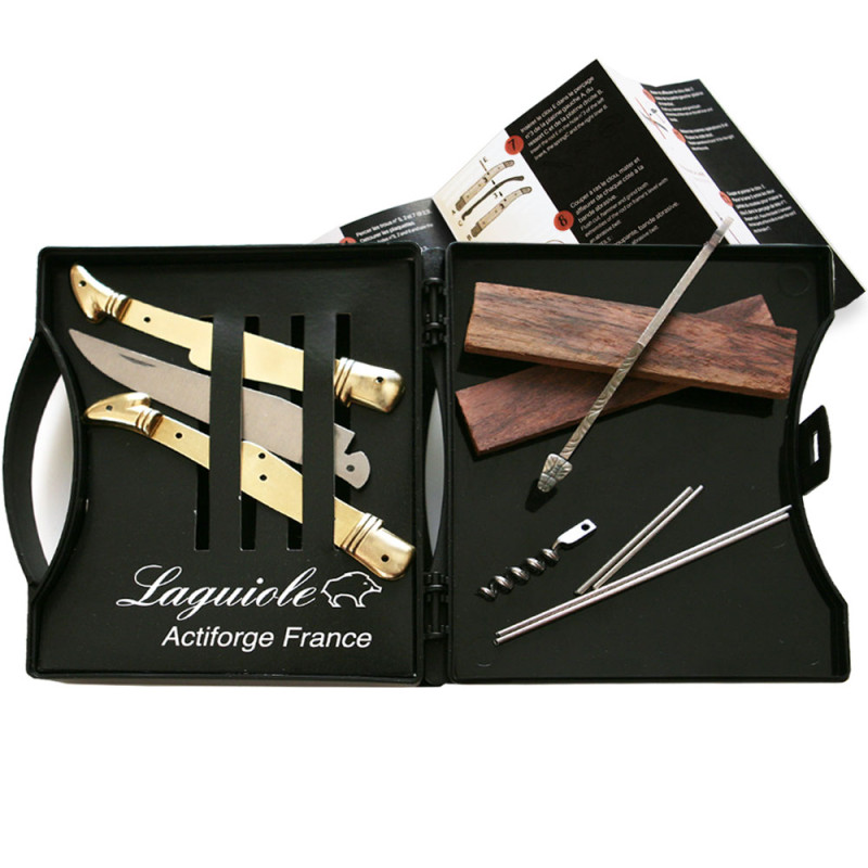 Folding Laguiole knife kit with corkscrew and 2 brass bolsters