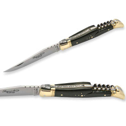 Laguiole pocket knife with Ebony Wood handle and brass bolsters, corkscrew