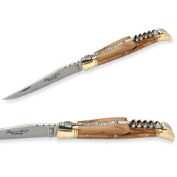 Laguiole pocket knife with Olive Wood handle and brass bolsters