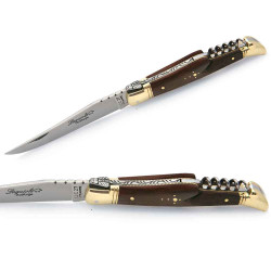 Laguiole pocket knife Palissander Wood handle and brass bolsters, corkscrew
