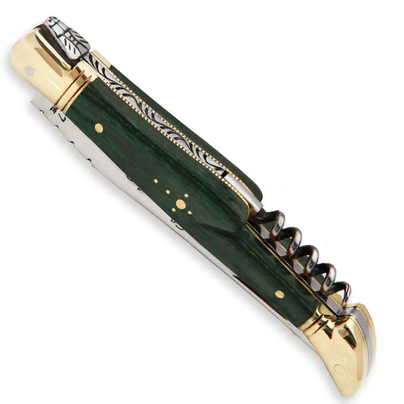 Laguiole pocket knife with Stamina wood handle and brass bolsters, corkscrew