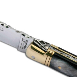Couteau Laguiole Franc-Maçon manche en corne noire 12 cm