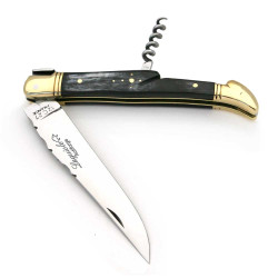 Couteau Laguiole Franc-Maçon manche en corne noire avec tire-bouchon