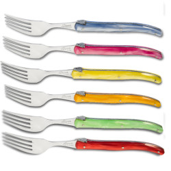 Set of 6 Laguiole forks assorted color plexiglas handles