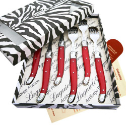 Box of 6 red ABS Laguiole forks