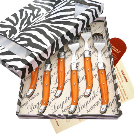 Box of 6 orange ABS Laguiole forks