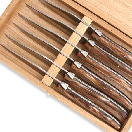 Set of 6 Laguiole steak knives chocolate color plexiglass handles