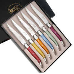 Set of 6 Laguiole steak knives ABS in assorted colors handles