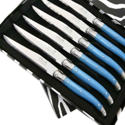 Set of 6 Laguiole steak knives ABS blue