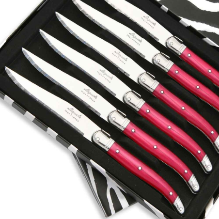 Set of 6 Laguiole steak knives ABS fuchsia