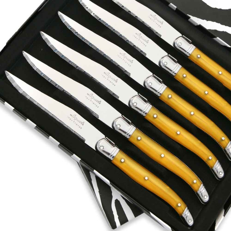 Set of 6 Laguiole steak knives ABS yellow