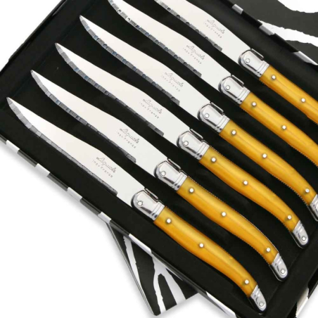 Coffret de 6 Couteaux à steak Laguiole ABS de couleur jaune