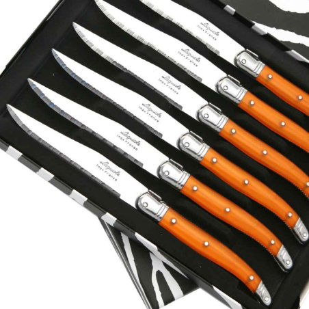 Coffret de 6 Couteaux à steak Laguiole ABS de couleur orange