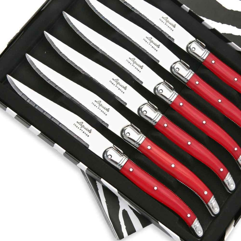 Set of 6 Laguiole steak knives ABS red