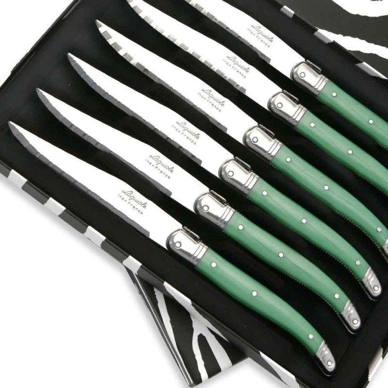 Set of 6 Laguiole steak knives ABS green