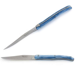 Set of 6 Laguiole steak knives blue color plexiglass handles