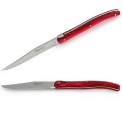 Set of 6 Laguiole steak knives red color plexiglass handles