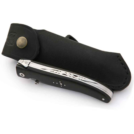 Laguiole liner lock ebony wood + leather sheath