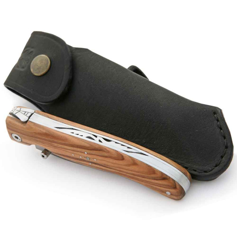 Laguiole liner lock olive wood + leather sheath