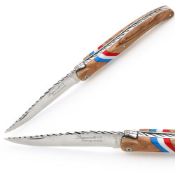 Laguiole knife olive wood with french flag
