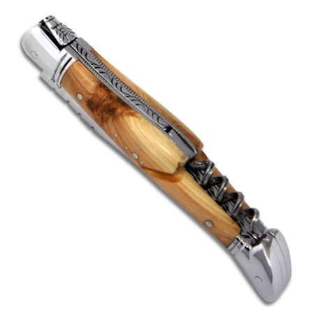Couteau Laguiole manche en bois de genévrier avec tire-bouchon et mitres en inox