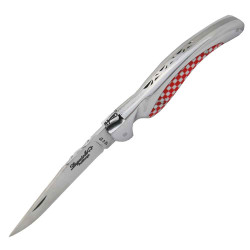 Couteau Laguiole oiseau aluminium et carreaux rouge et blanc