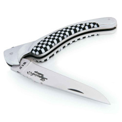 Laguiole bird knife aluminium with black and white tiles