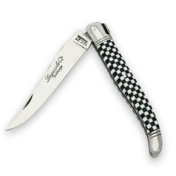 Laguiole Freemason’s Knife with black and white checkerboard handle