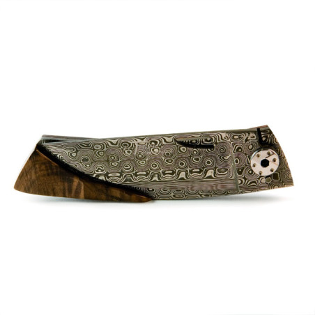 Liner lock thiers walnut handle, damascus blade