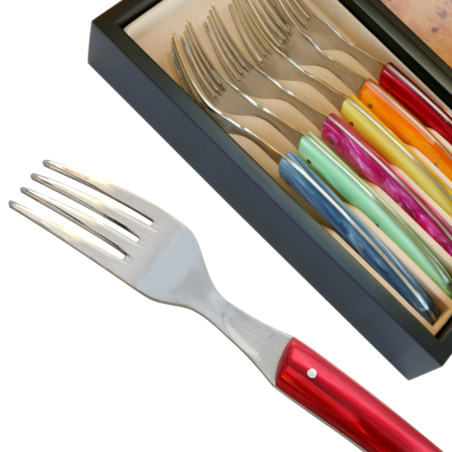 Set 6 Thiers Forks - coloured Plexiglas handles