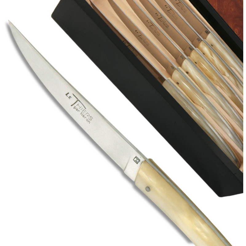 Set 6 Thiers steak knives with white Plexiglas handle