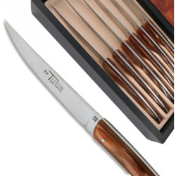 Set 6 Thiers steak knives with brown Plexiglas handle