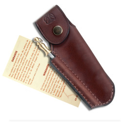 Laguiole folding knife with Olive Wood handle, 12 cm + Finest quality leather sheath with sharpener