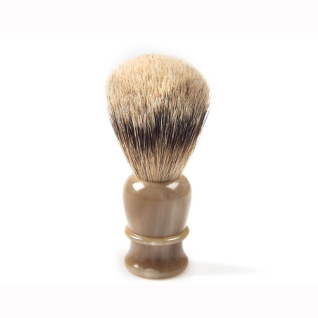 Shaving brush hand-tied, hand-filled, genuine blond horn handle