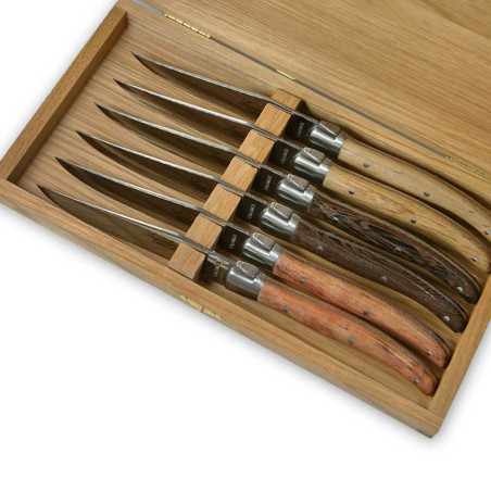 Laguiole steak knives one bolster in assorted wood