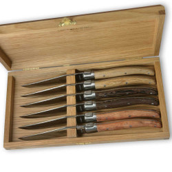 Laguiole steak knives one bolster in assorted wood