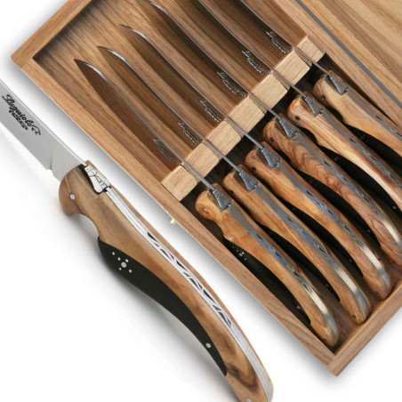 Laguiole bird steak knives with ebony and olive wood handle