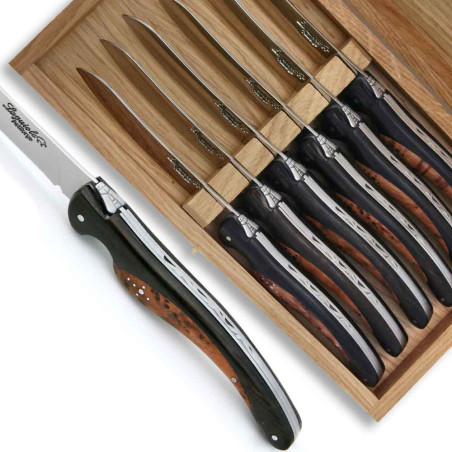 Laguiole bird steak knives with ebony and thuya burl wood handle