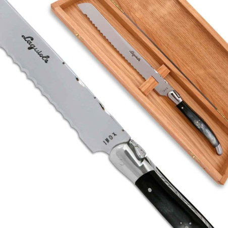 Laguiole bread knife black horn Handle with stainless steel bolsters