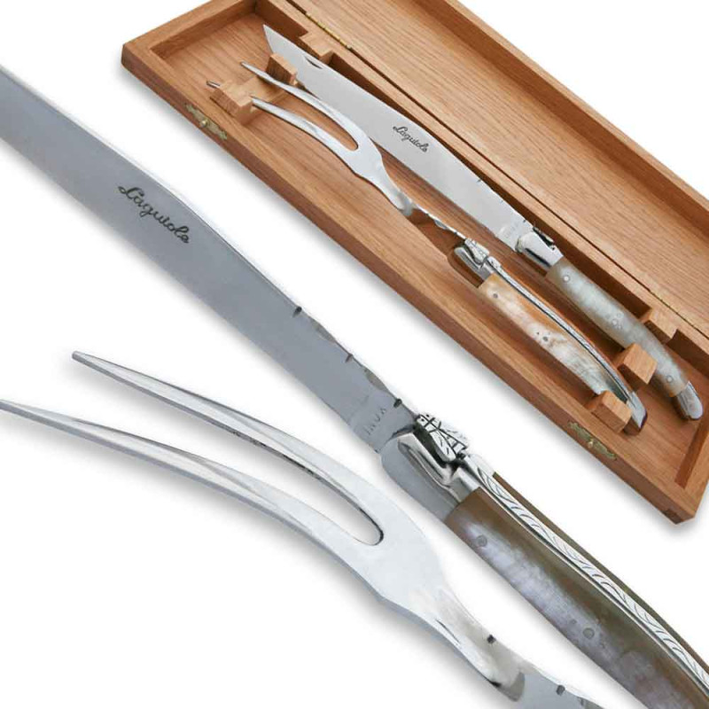 Laguiole Carving Set Blonde Horn Handle with stainless steel bolsters