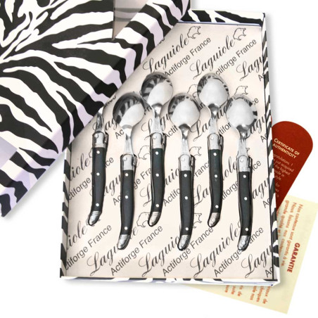 Box of 6 black Laguiole coffee spoons