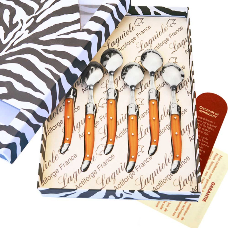 Box of 6 Laguiole coffee spoons in orange color