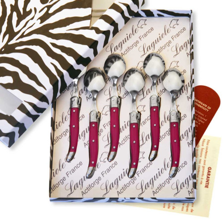 Box of 6 Laguiole teaspoons in fuchsia